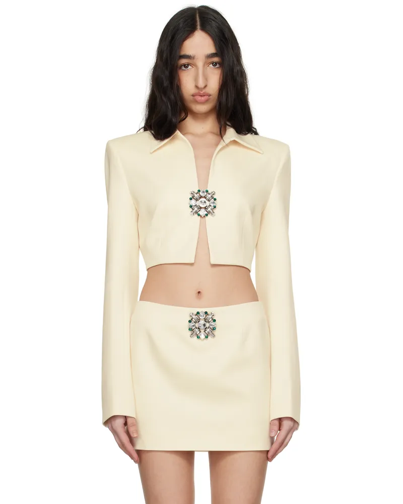 Area Off-White Crystal Brooch Cropped Jacket Whipped
