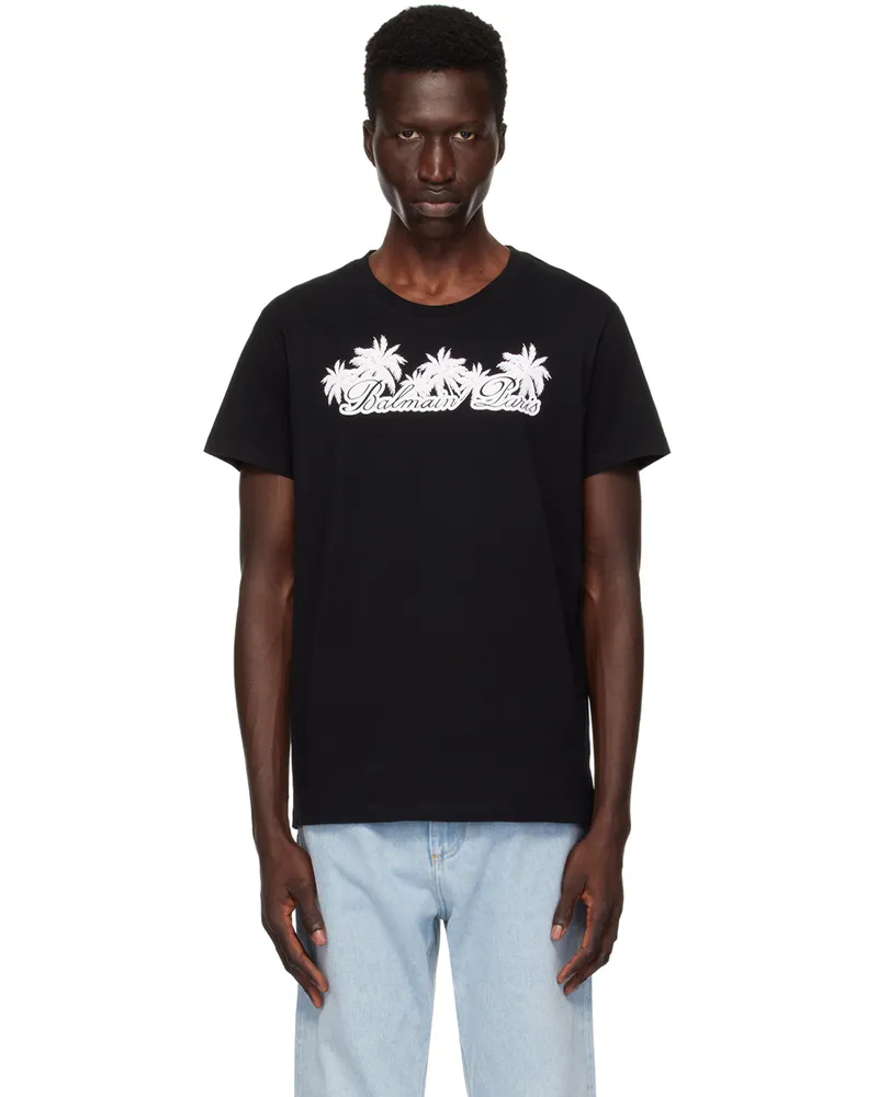 Balmain Black 'Balmain Signature' Print T-Shirt Eab