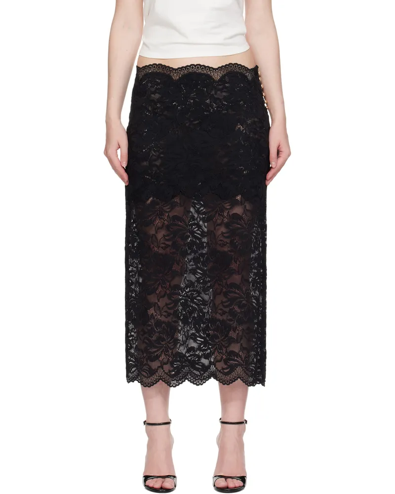 Paco Rabanne Black Lace Midi Skirt Black