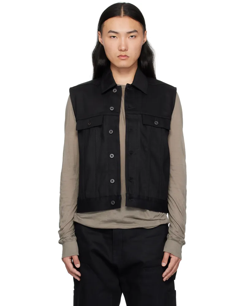 DRKSHDW by Rick Owens Black Hollywood SL Trucker Denim Vest 09