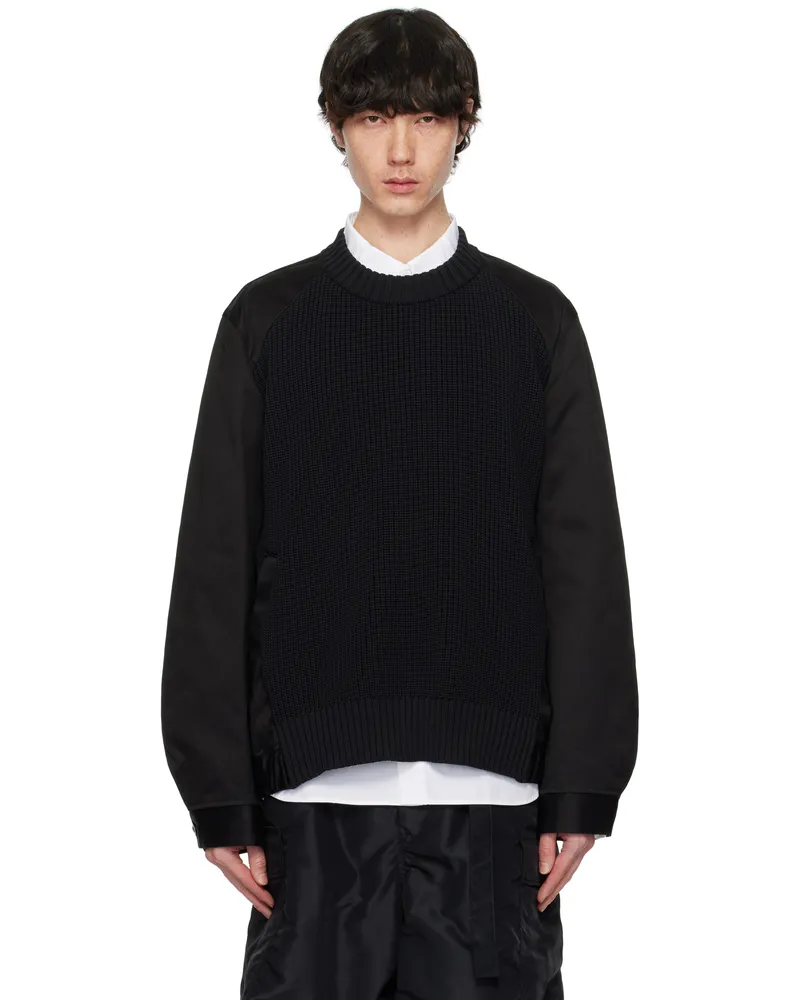 Sacai Black Cotton Chino Mix Sweater 001
