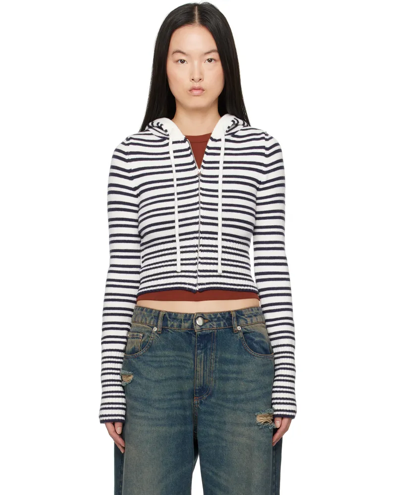 Frankies Bikinis Navy & White Aimee Knit Zip Up Hoodie Starlit