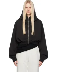 Entire Studios Black Cropped Full Zip Hoodie Soot