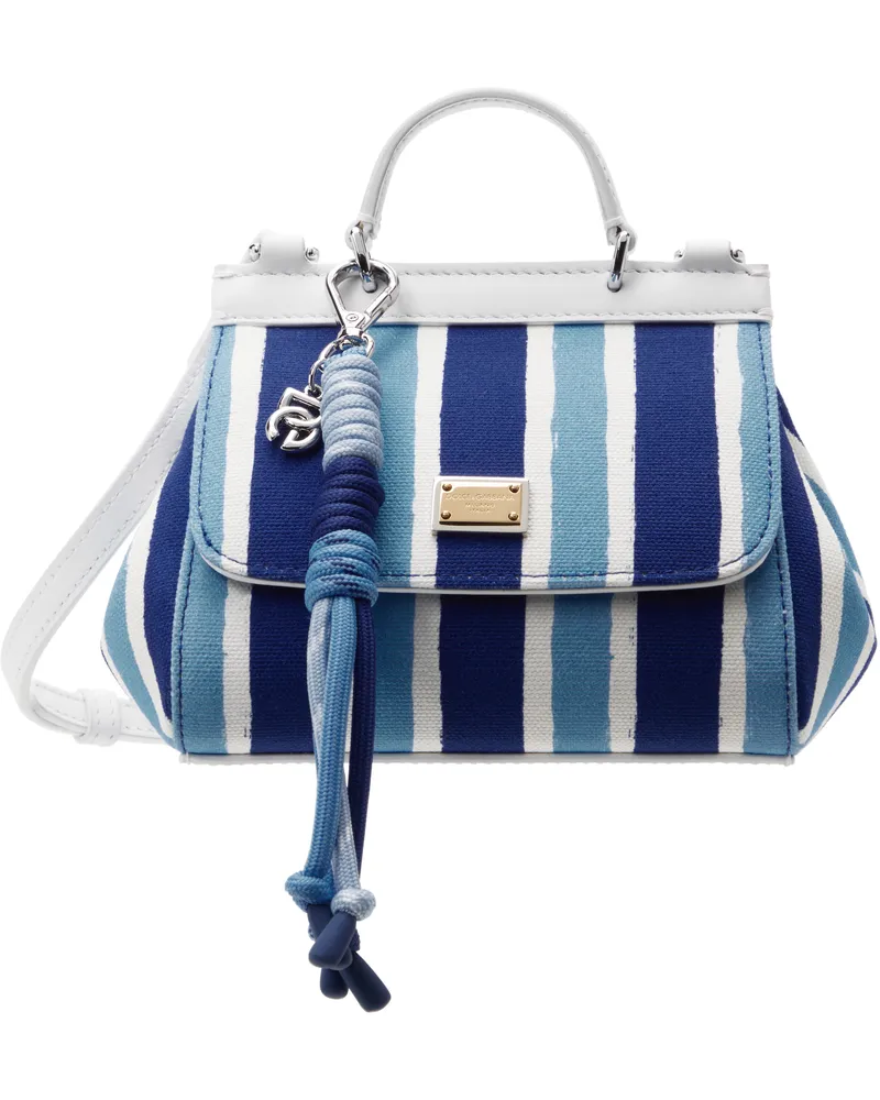 Dolce & Gabbana Kids Blue Striped Print Canvas Sicily Crossbody Bag Hc5kw