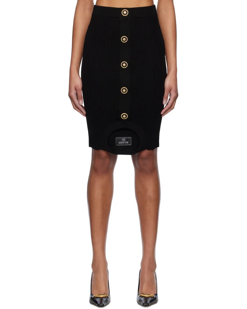 Balmain Black Optical Illusion Ribbed Knit Miniskirt 0pa