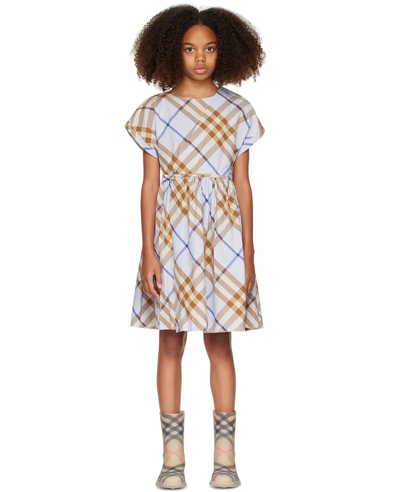 Burberry Kids Blue Check Cotton Dress Slate