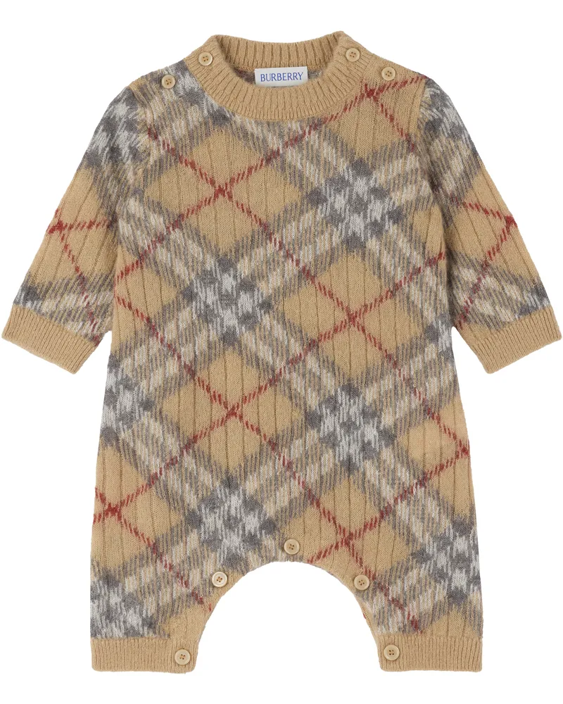 Burberry Baby Beige Check Alpaca Wool Silk Blend Jumpsuit Pale