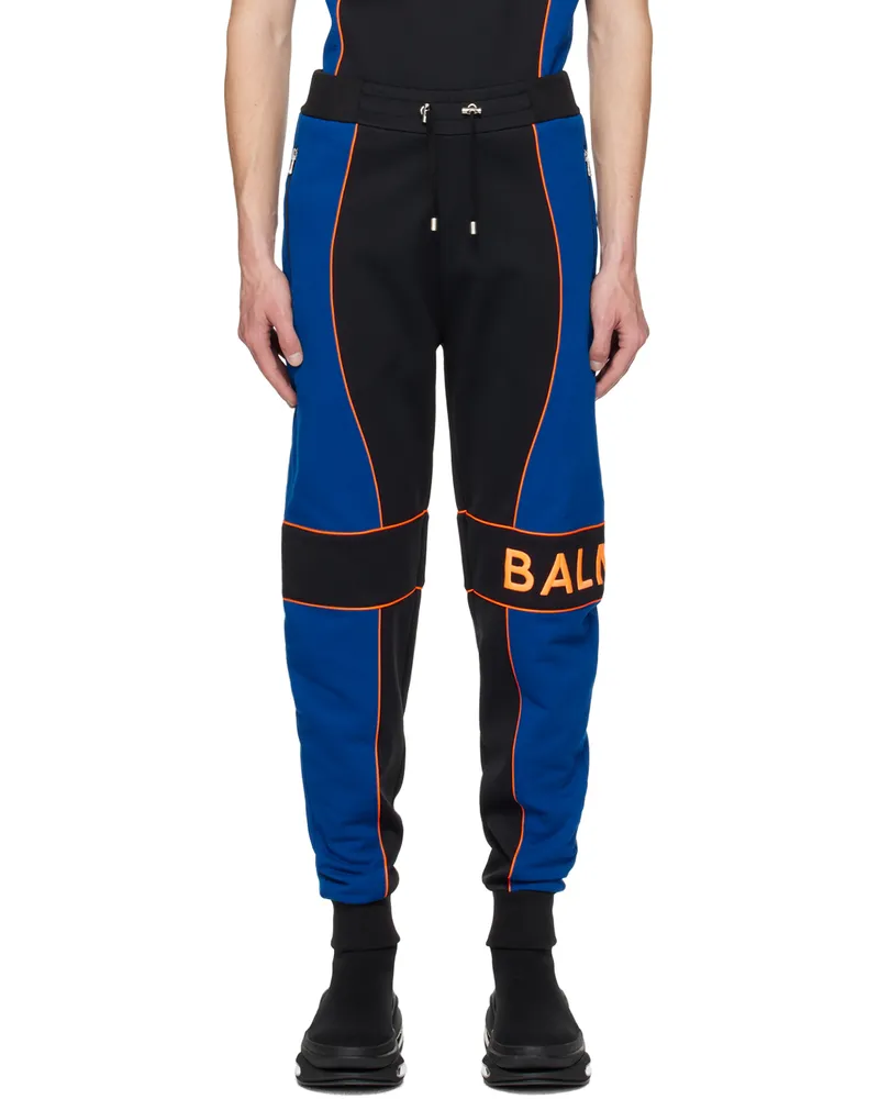 Balmain Black & Blue Paneled Joggers Eha