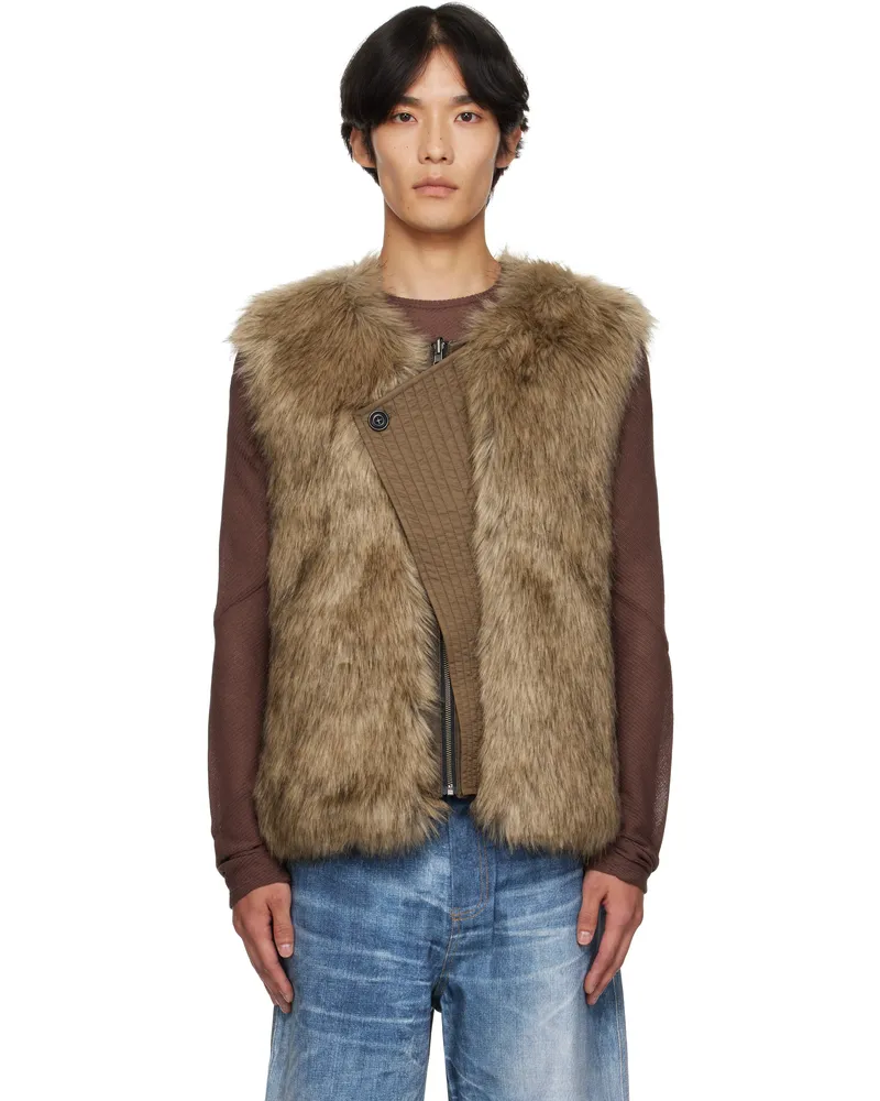 Andersson Bell Brown Curved Placket Reversible Faux-Leather & Faux-Fur Vest Brw