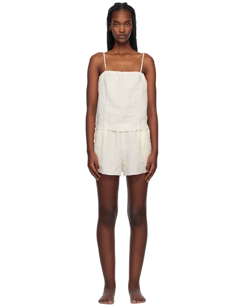 Deiji Studios Off-White Babylock Linen Pyjama Set Linen