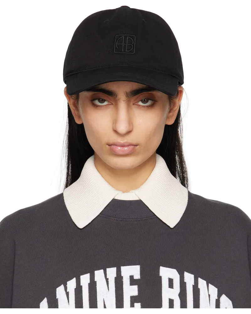 Anine Bing Black Jeremy Framed Monogram Baseball Cap Black