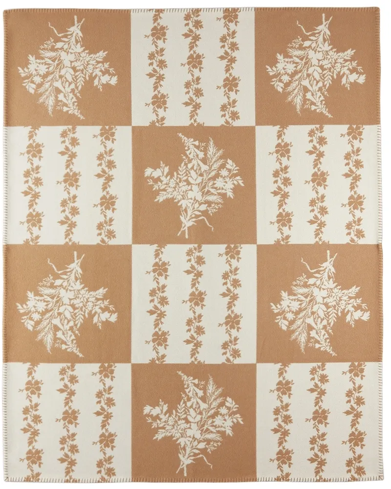 White & Tan Floral Patchwork Blanket