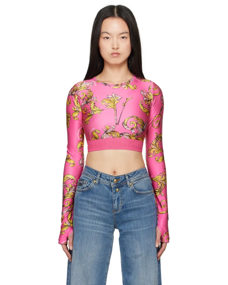 Versace Jeans Pink Outline Barocco Crop T-shirt E494