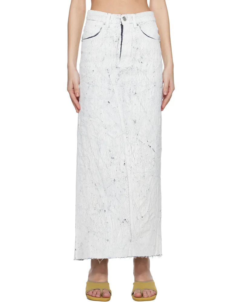 Maison Margiela White Hand-Painted Denim Maxi Skirt 961
