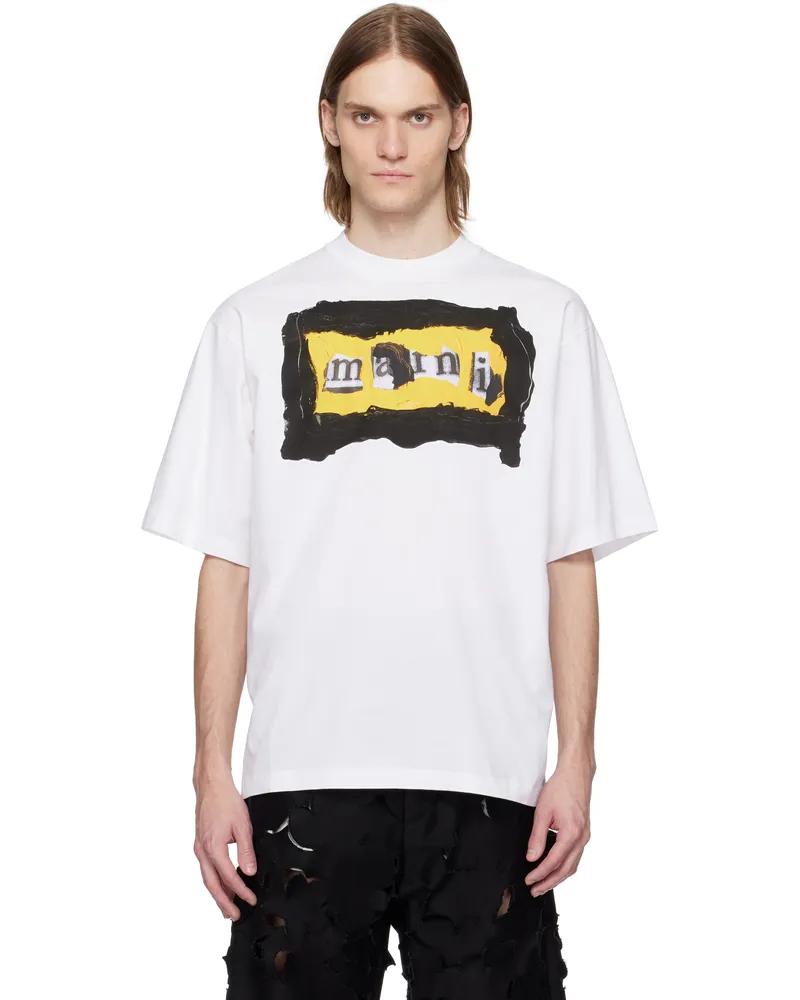 Marni White Painted Collage Logo T-shirt 00w01
