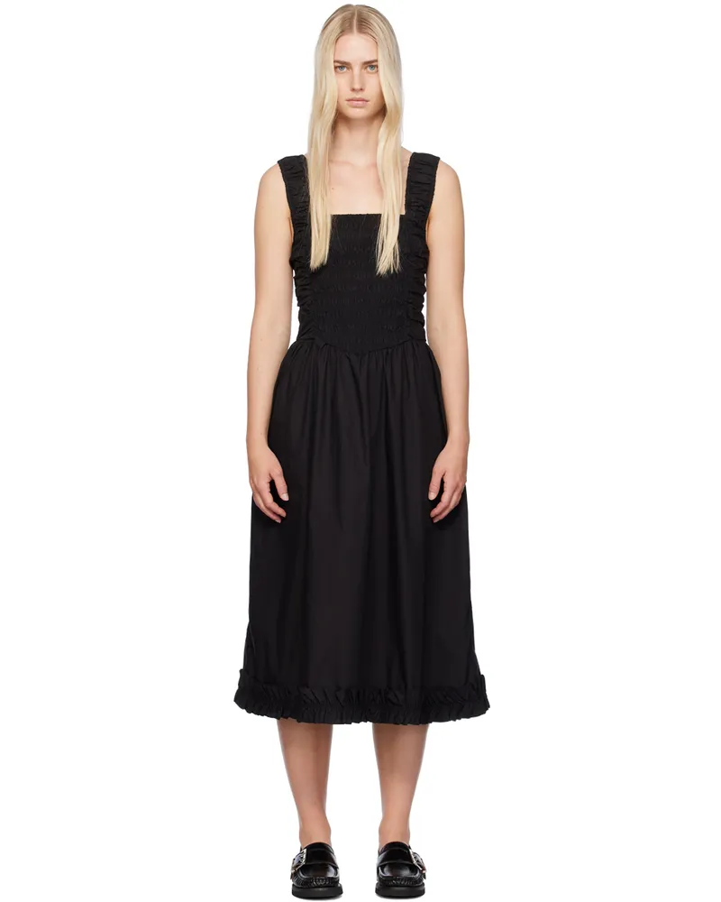 Ganni Black Shirred Midi Dress 099