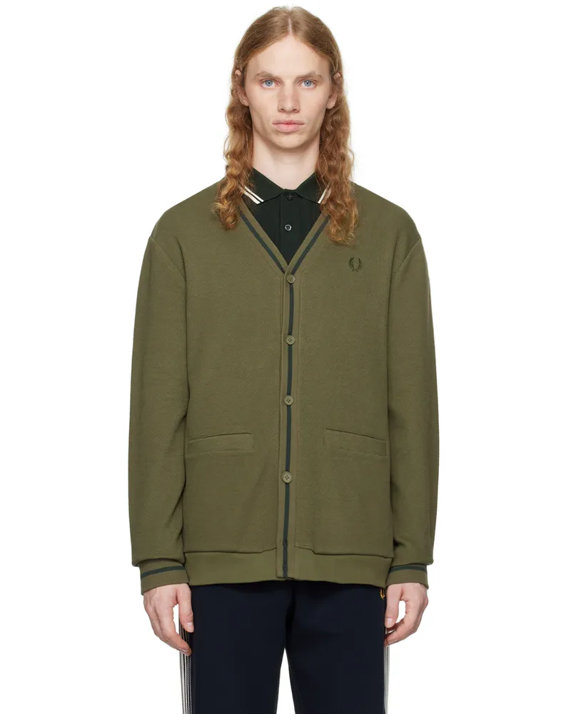 Fred Perry Green Tipped Piqué Texture Cardigan W49