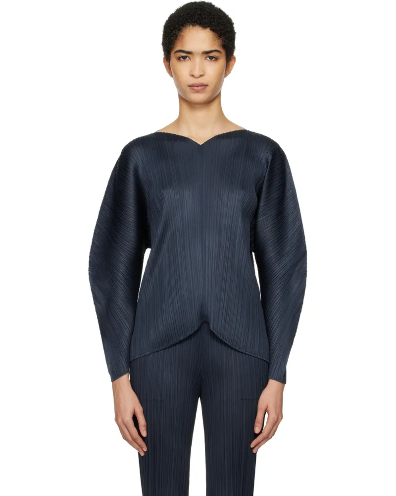 Issey Miyake Navy Wormhole Blouse 75