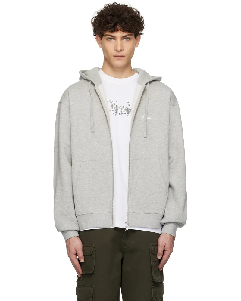 Dime Gray Cursive Small Logo Zip Hoodie Heather