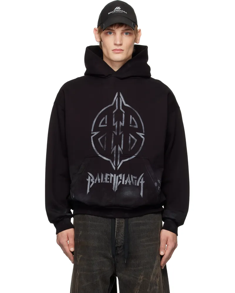 Balenciaga Black Metal BB Stencil Hoodie Washed