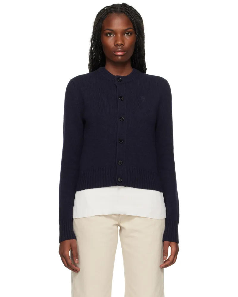 AMI Paris Navy Cashmere Ami de Coeur Cardigan Navy