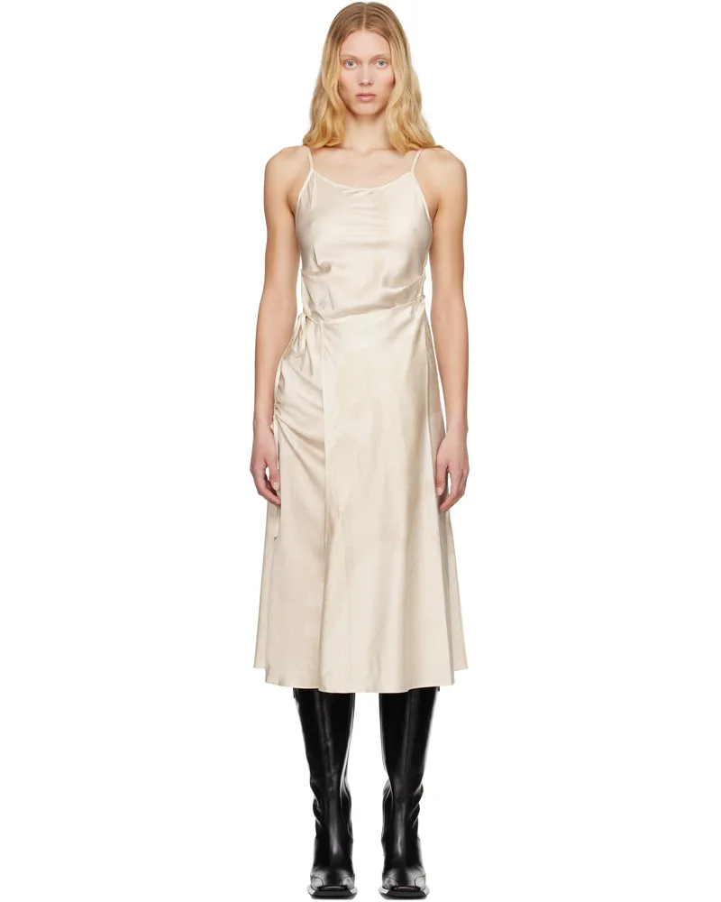 Feng Chen Wang Beige Pleated Silk Midi Dress Draped
