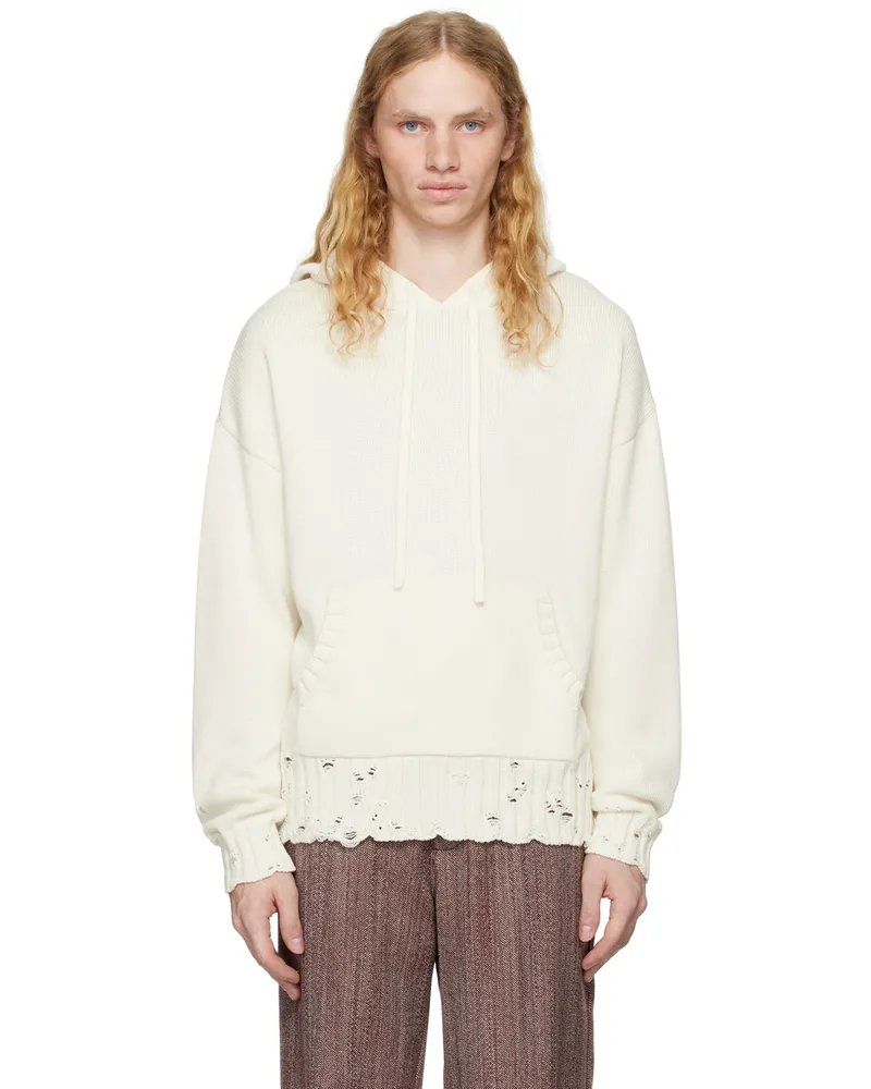 Marni White Dishevelled Hoodie 00w01