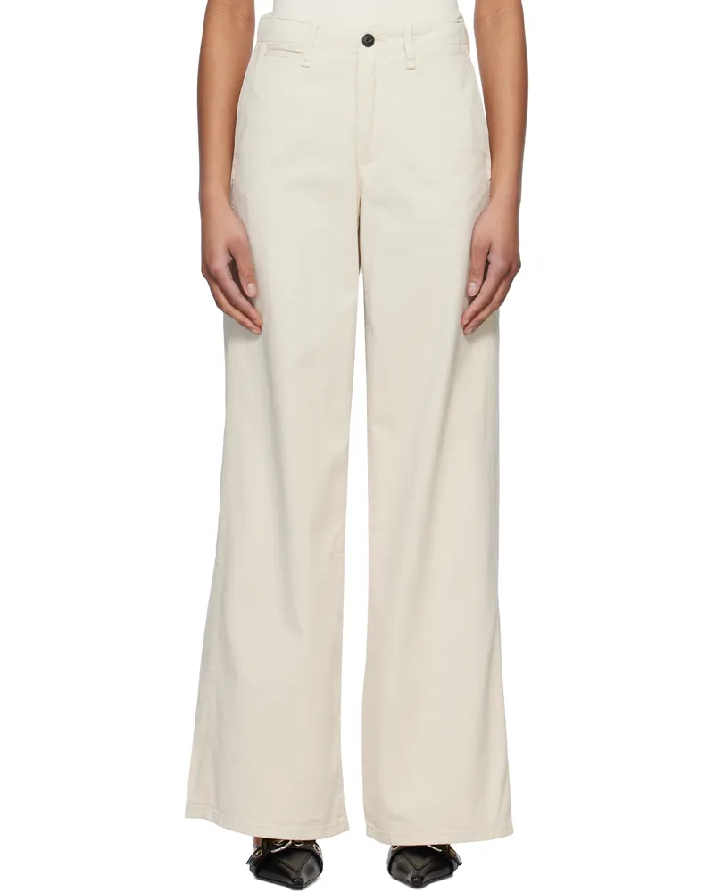 Rag & Bone Beige Sofie Wide-Leg Cotton Chino Trousers Turtledove
