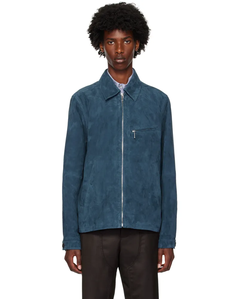Paul Smith Navy Zip Leather Jacket 76
