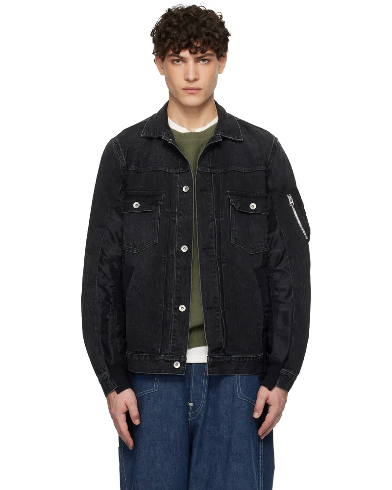 Sacai Black Nylon Twill Denim Jacket 001