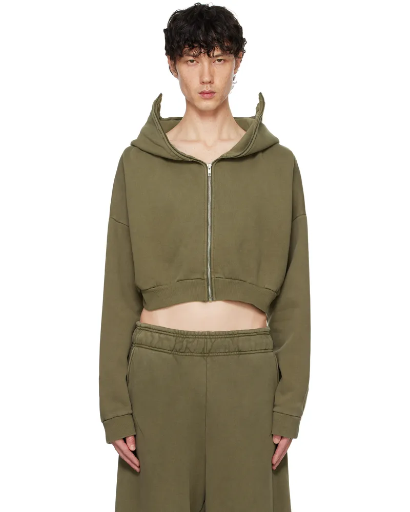 Entire Studios Khaki Cropped Full Zip Hoodie Military