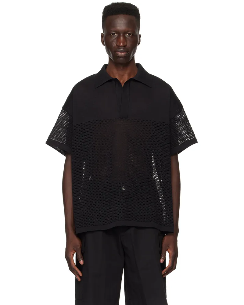 SOLID HOMME Black V-Neck Polo 613b