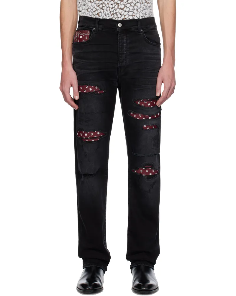 Amiri Black Leather Bandana Repaired Slim Jeans Vintage