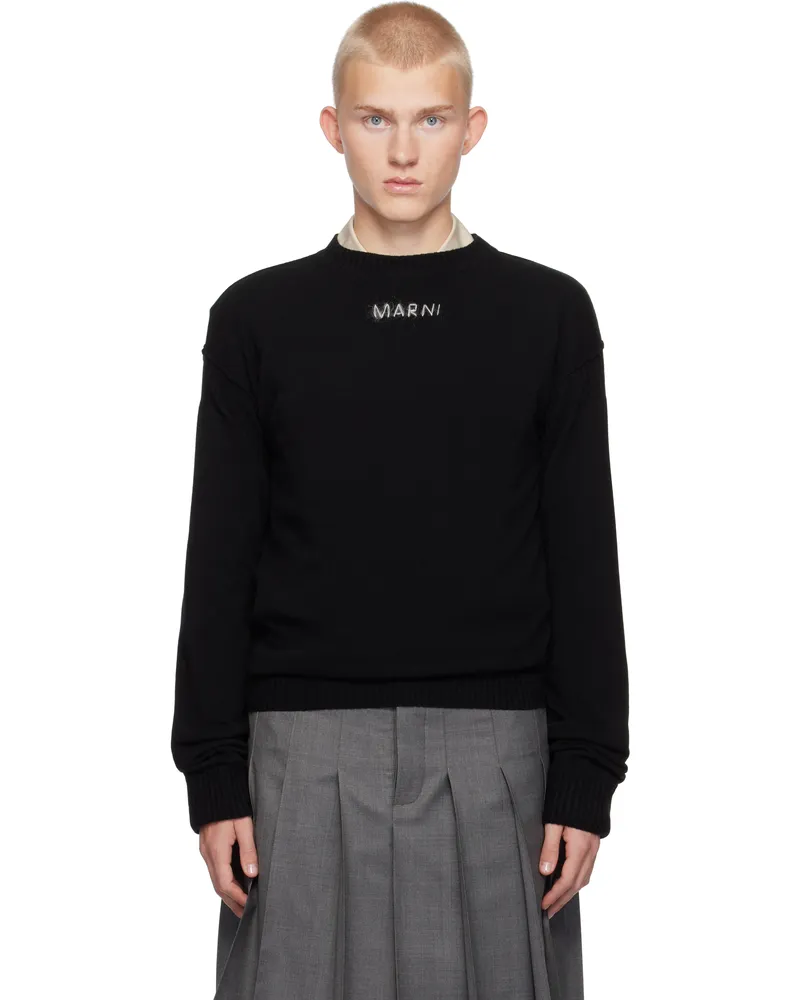 Marni Black Wool & Cashmere Logo Sweater 00n99