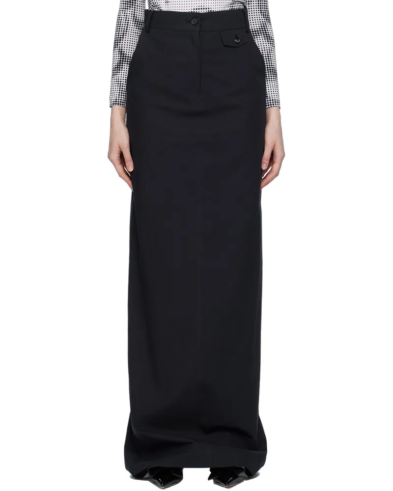 pushBUTTON Navy Embroidered Maxi Skirt Navy