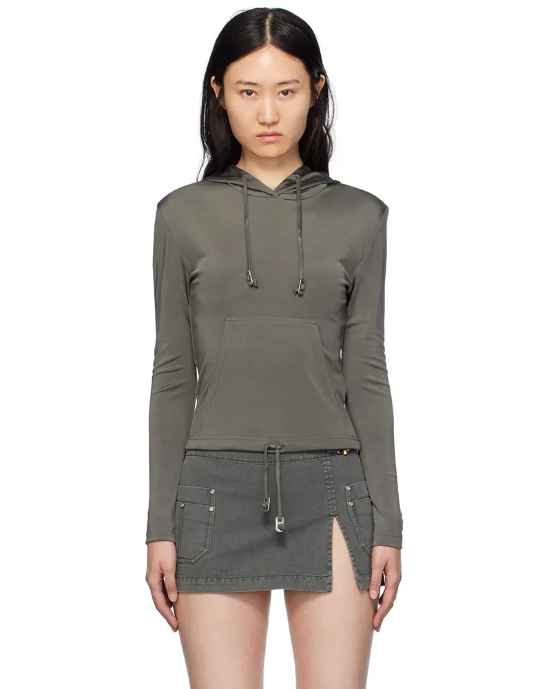 Dion Lee Gray Lustrous Shrunken Hoodie Mercury