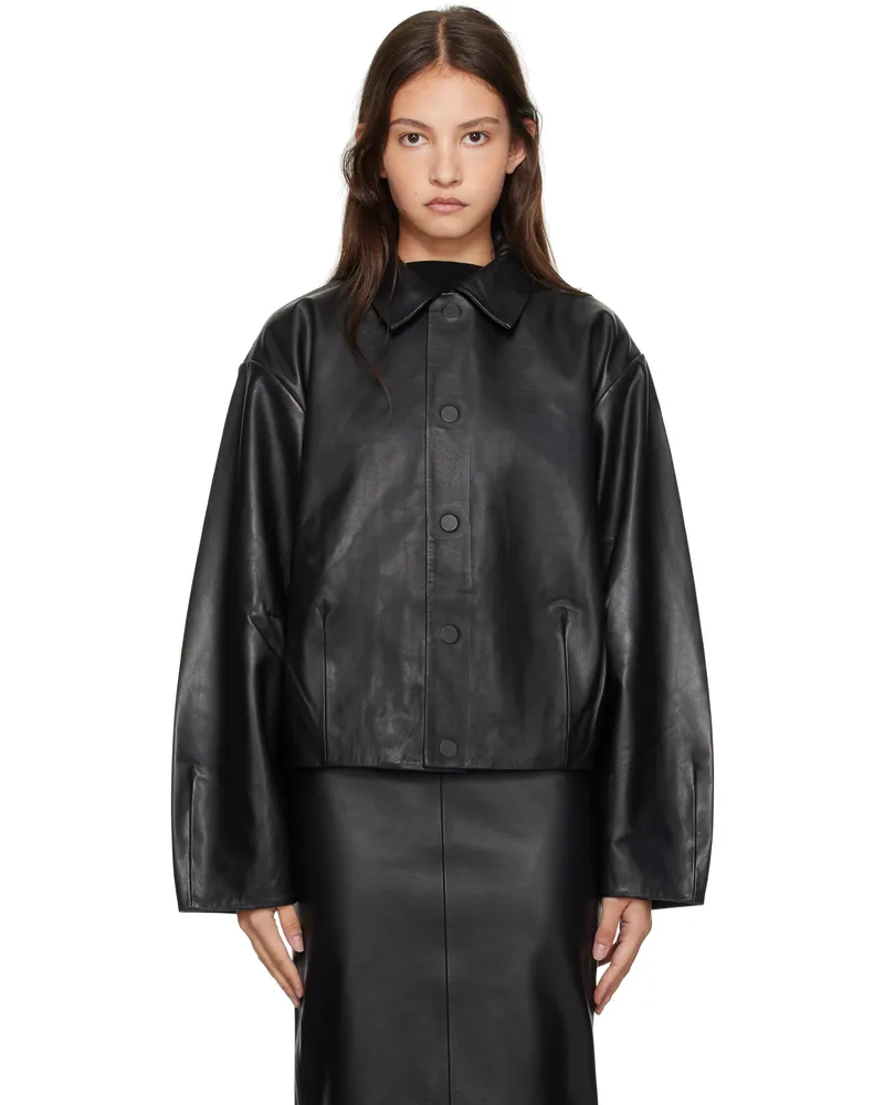 St. Agni Black Cocoon Leather Jacket Black