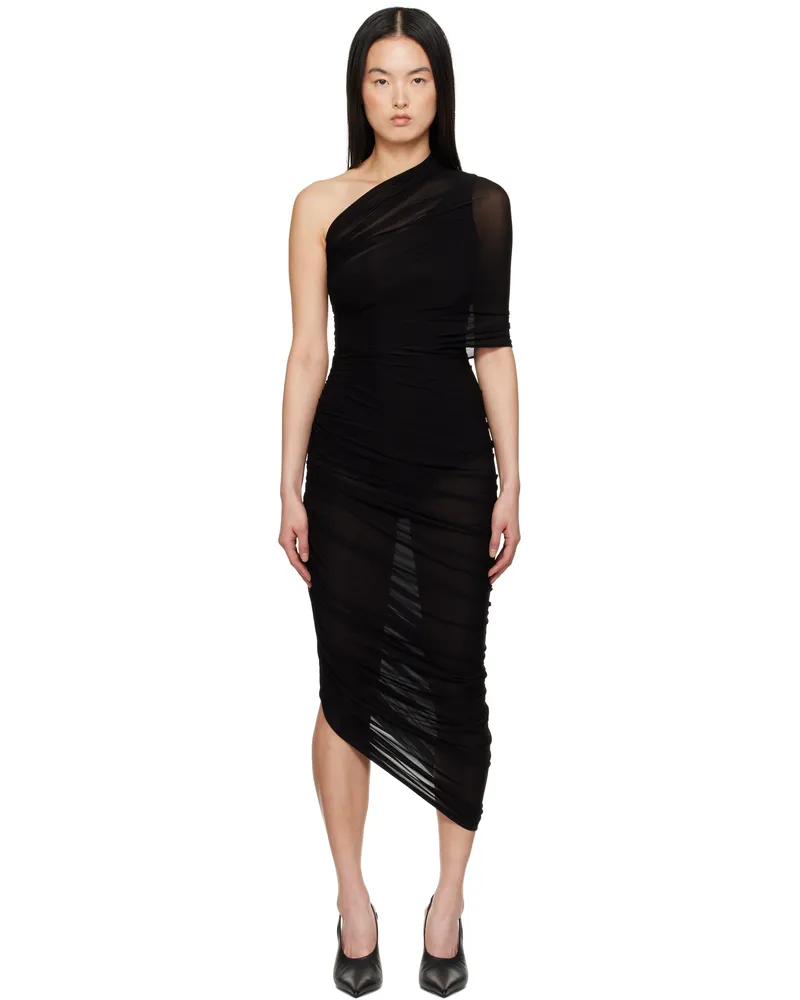 Magda Butrym Black One Shoulder Draped Midi Dress Black