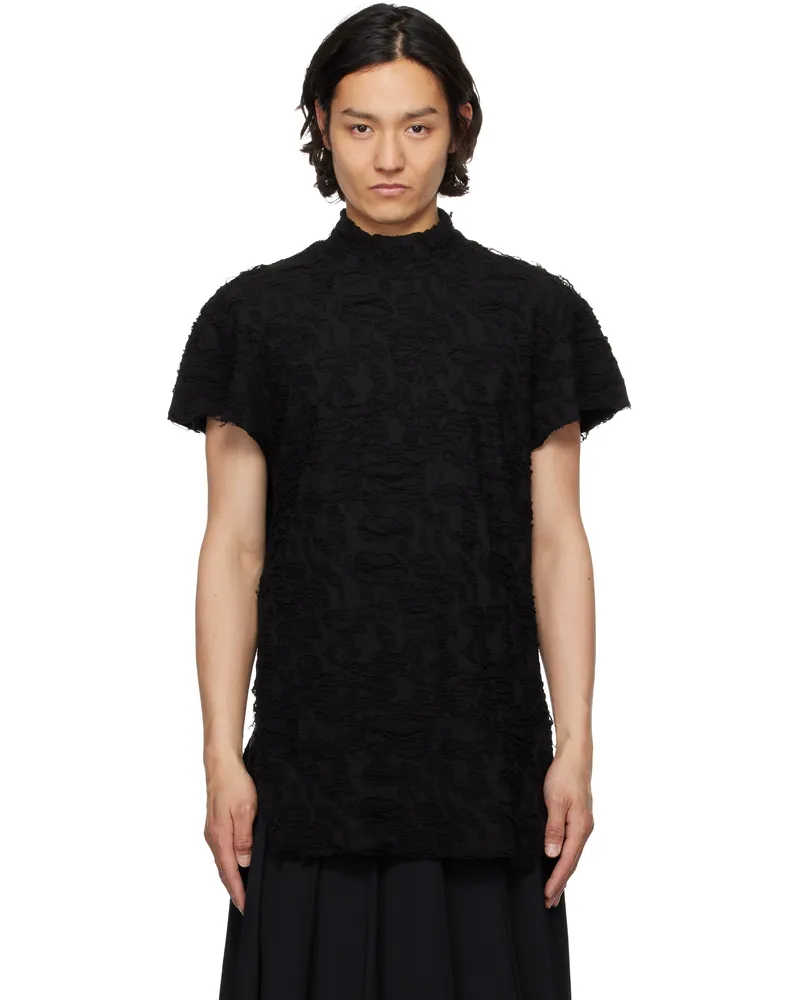 Julius Black Fibroin Mock Neck T-shirt Black
