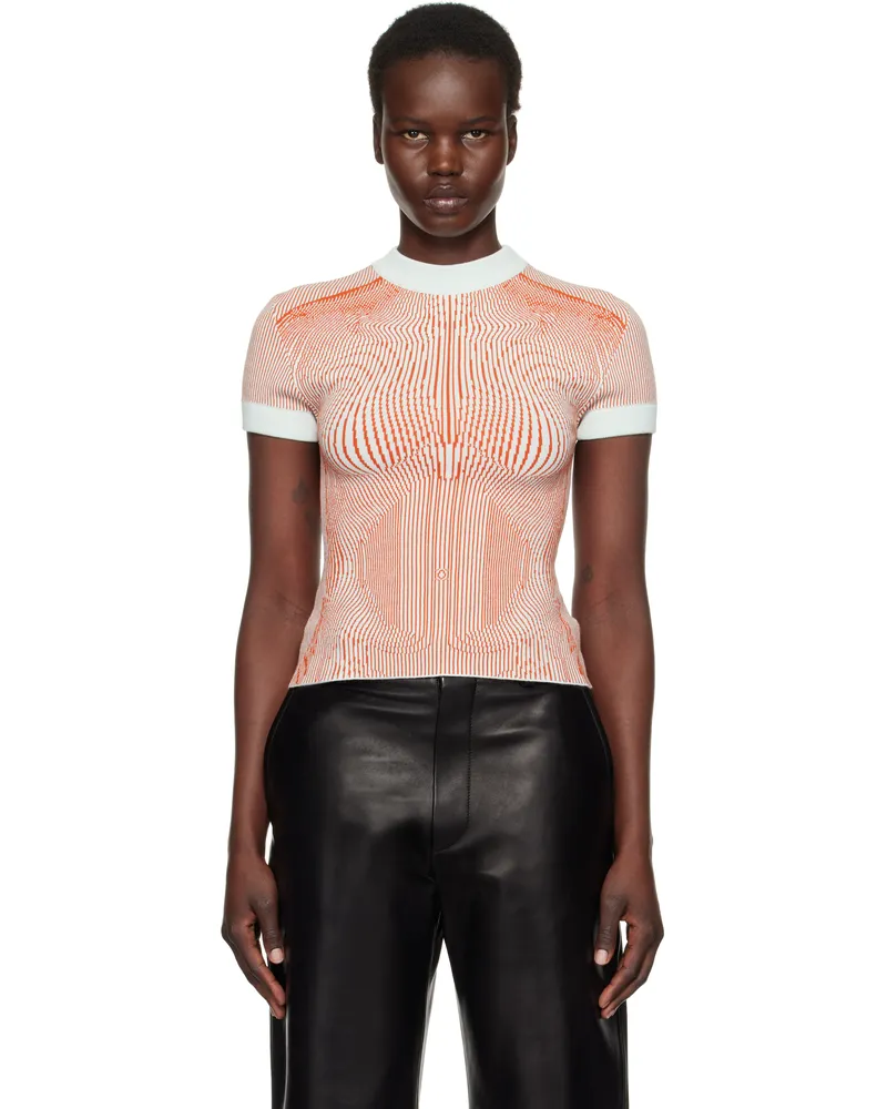 Jean Paul Gaultier Orange & Green 'The Morphing Pinstripes Jacquard' T-Shirt 4215