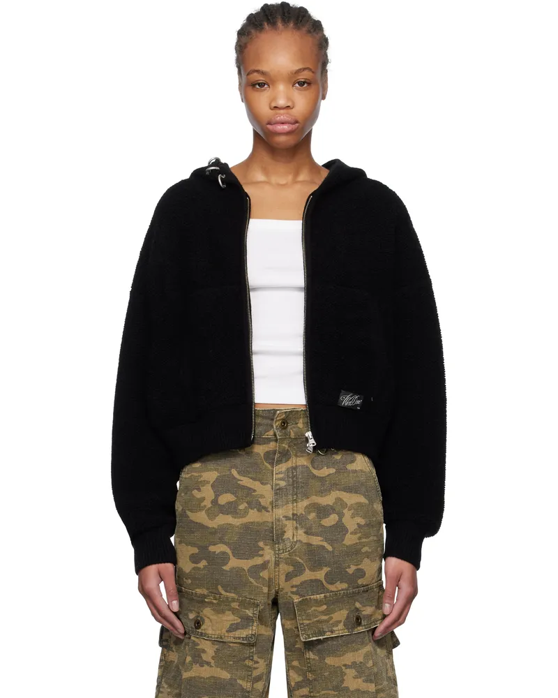 WE 11 DONE Black Pierced Cashmere Knit Zip-Up Hoodie Black