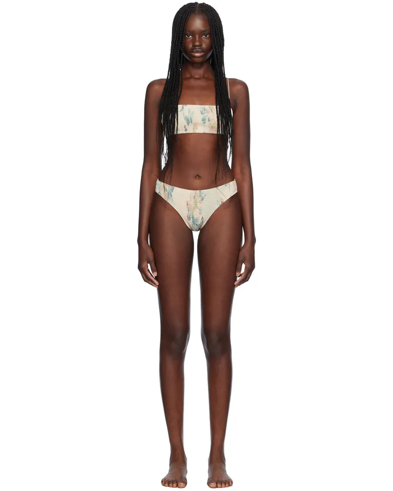 Totême Off-White Smocked Mid-Rise Bikini 201