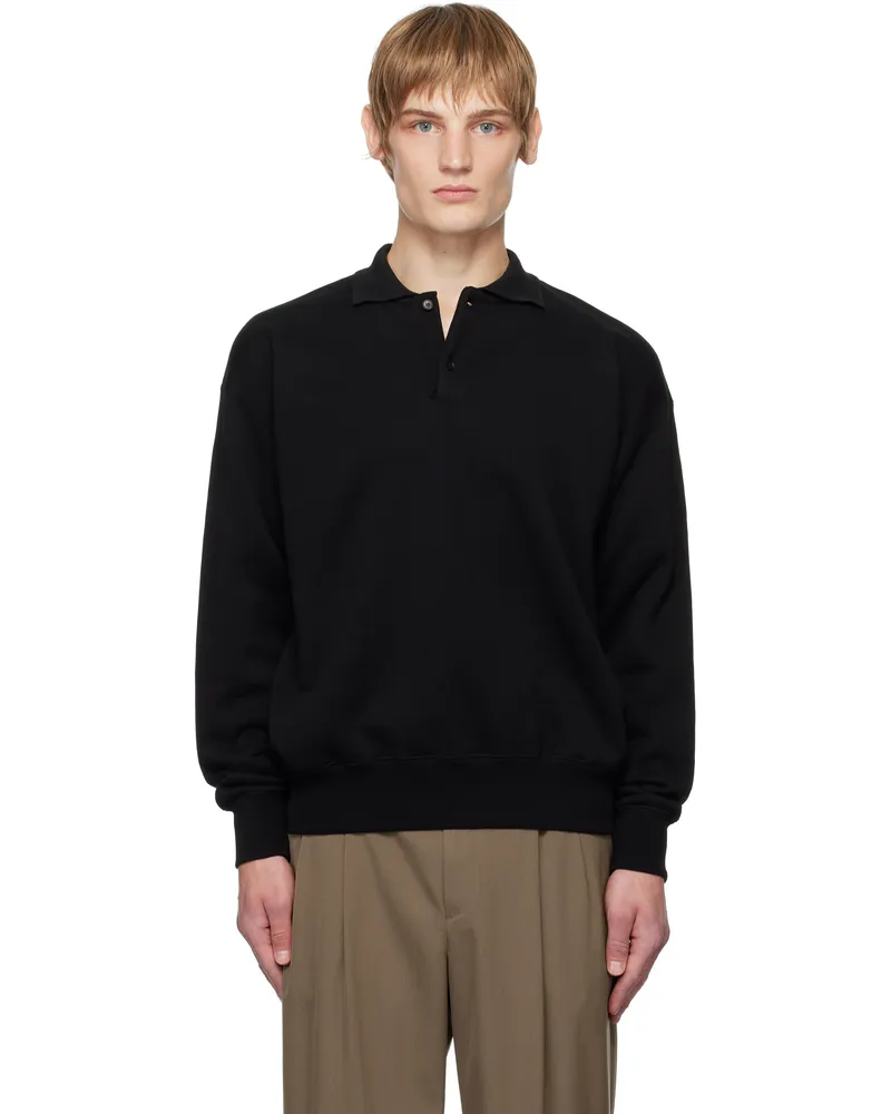 AURALEE Black Smooth Soft Sweat Polo Black