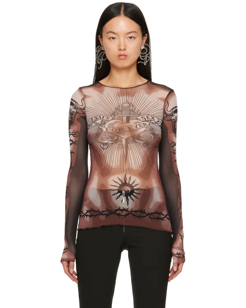 Jean Paul Gaultier Orange 'Safe Sex' Long Sleeve T-Shirt Nude