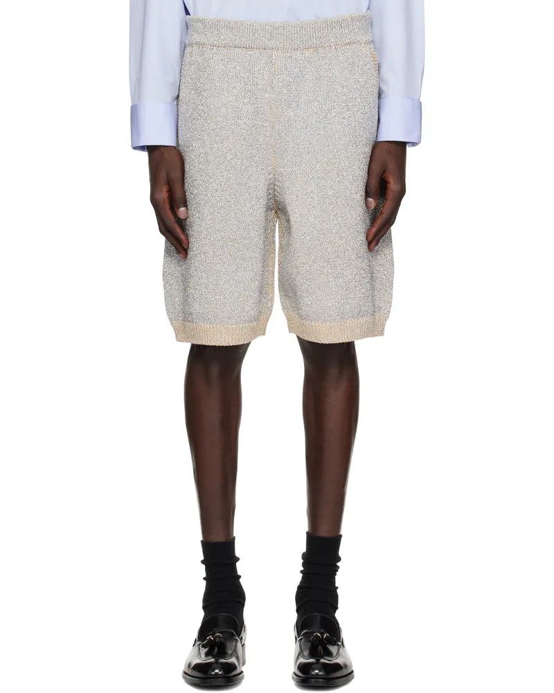 Dries van Noten Silver Metallic Knit Shorts Silver