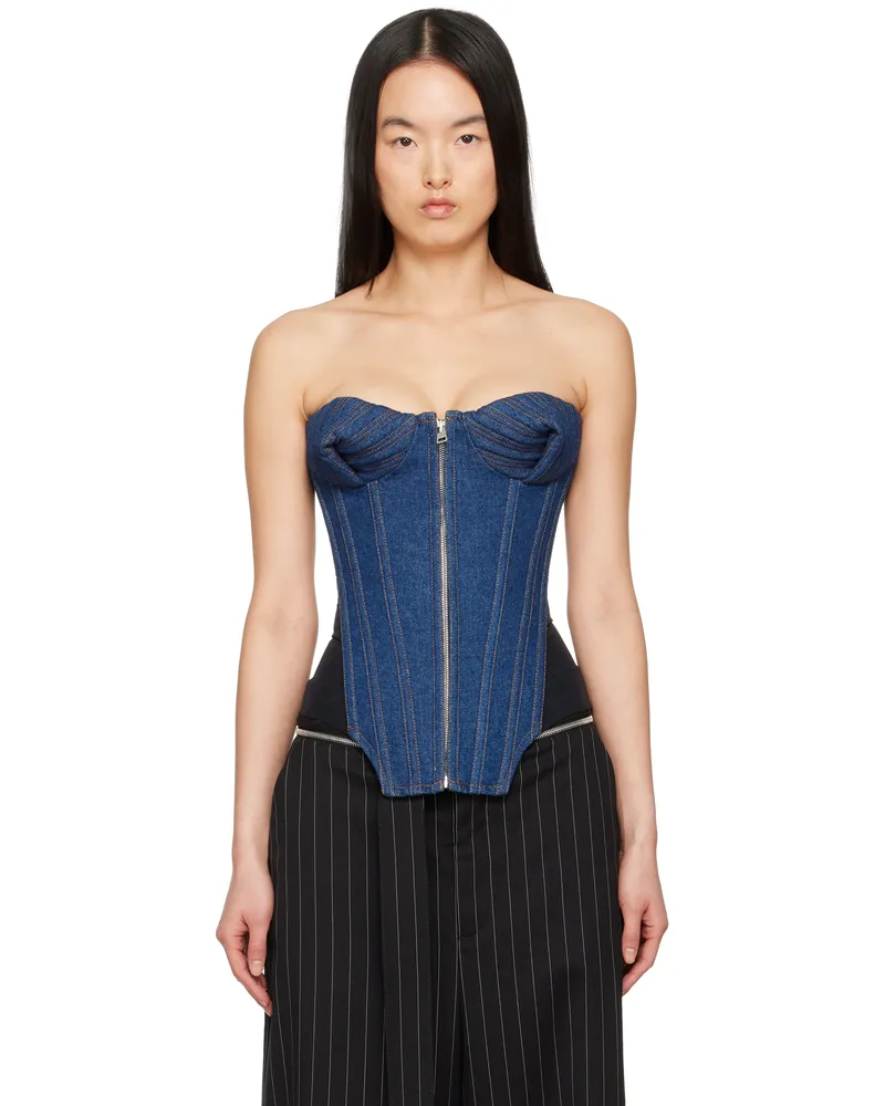 Jean Paul Gaultier Blue & Black 'The Bi-Material' Denim Corset 5500