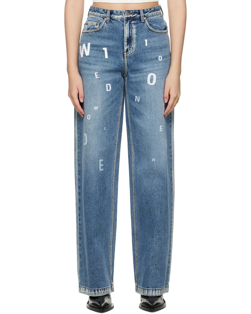 WE 11 DONE Navy Random Logo Jeans Navy