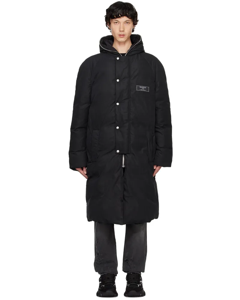 Balmain Black Long Nylon Puffer Coat 0pa