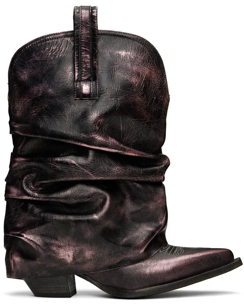 R13 Black & Pink Low Rider Cowboy Boots Distressed