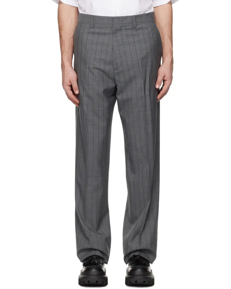 Moschino Gray Wool Pinstripe Trousers Multi